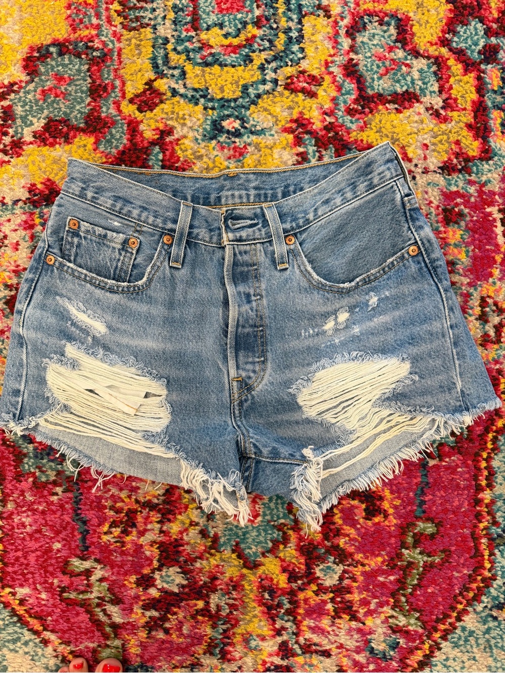 Levi's Light Blue Distressed High-Rise Jean Shorts